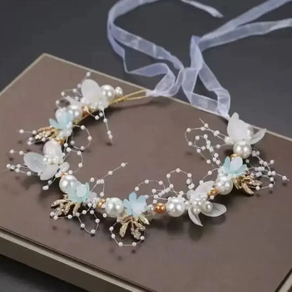 Bridal Crystal Pearl Tiara - Floral Wedding Crown Headband Hair Jewelry