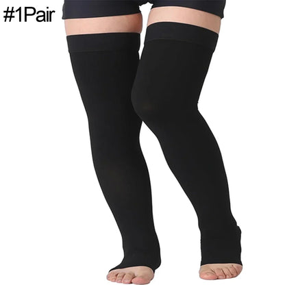 Thigh High 20-32 mmHg Toeless Compression Socks – Circulation Support for Men & Women with Silicone Dot Band