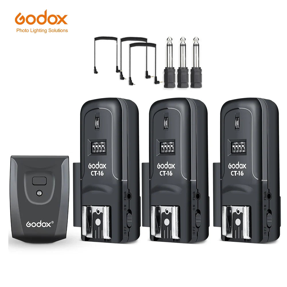 Godox CT-16 Wireless Radio Flash Trigger Set — 16 Channels Transmitter + 2 Receivers for Canon, Nikon, Pentax Speedlite