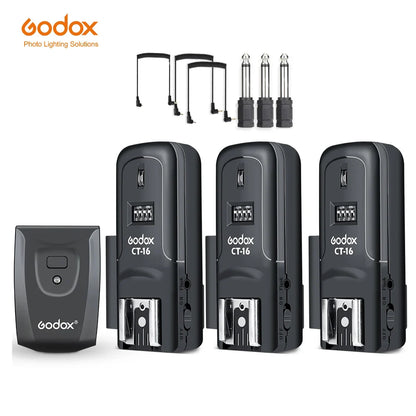 Godox CT-16 Wireless Radio Flash Trigger Set — 16 Channels Transmitter + 2 Receivers for Canon, Nikon, Pentax Speedlite