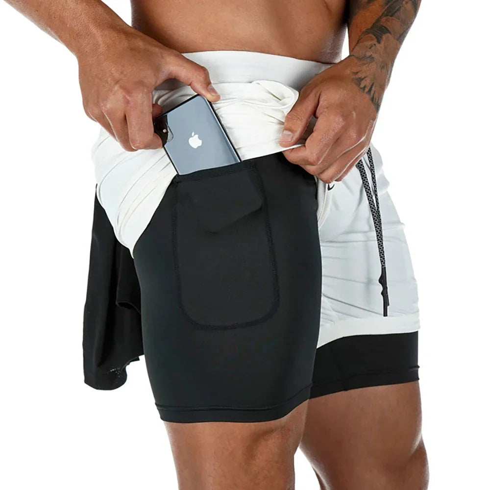 Men's 2-in-1 Double-Deck Running Shorts: Sportswear for Gym Fitness & Training - Jogging Bottoms for Active Men's Clothing