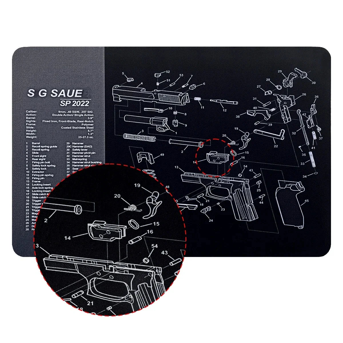 Gun Cleaning Rubber Mat Mouse Pad – AR15, AK47, Remington 870, GLOCK Gen4/Gen5, CZ-75, P220, P226, P229, Beretta 92, 1911 3D Work Mat