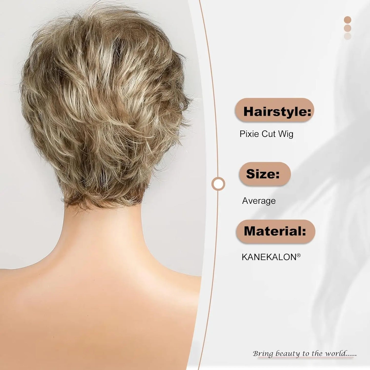 Light Blonde Mixed Off-White Pixie Cut Wig for Women – Bangs with Kanekalon Human-Hair-Like Texture, Natural Layered Hair