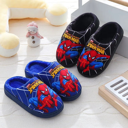 Cartoon Spider-Man Cotton Slippers – Warm Autumn & Winter Indoor Shoes for Kids, Boys’ Fashion Footwear