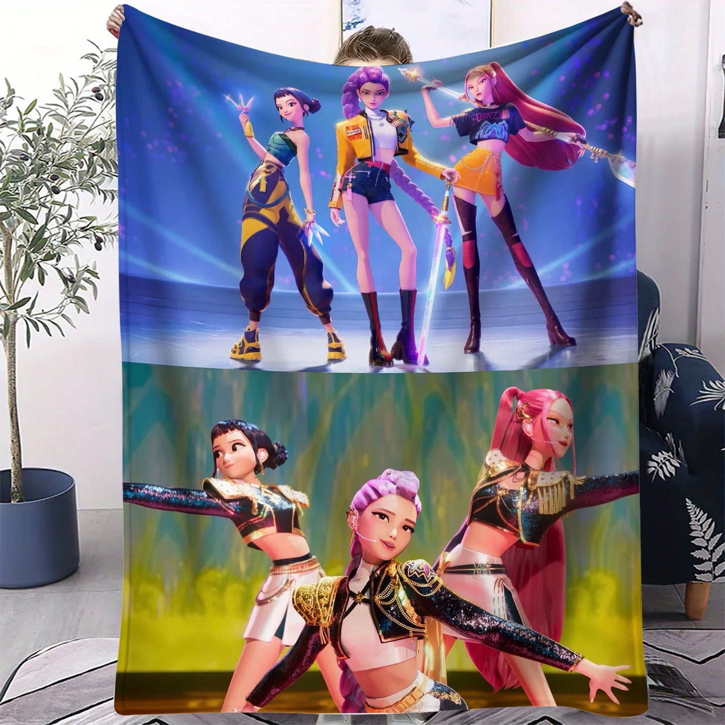 K-Pop Demon Hunters Flannel Blanket – 31 Styles Anime Throw for Home, Travel & Camping Fan Gift