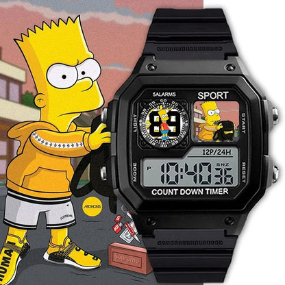 The Simpsons Cartoon Watch - Waterproof Quartz Alarm Watch with Night Light