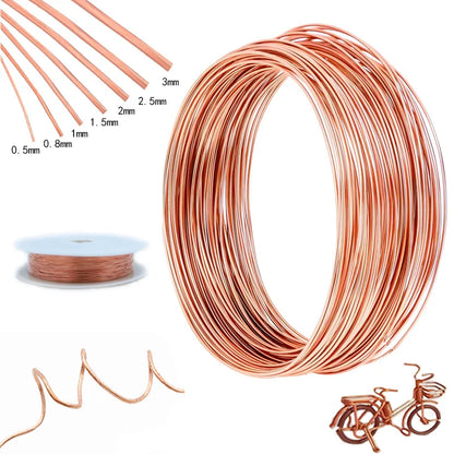 1–10M Pure Copper Wire Coil – Bare T2 Conductive Wire, Diameter 0.1–5mm for Electronics and DIY Projects