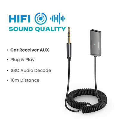 Bluetooth 5.5 Audio Receiver – USB to 3.5mm Car AUX Wireless Adapter with Mic for Handsfree Calls