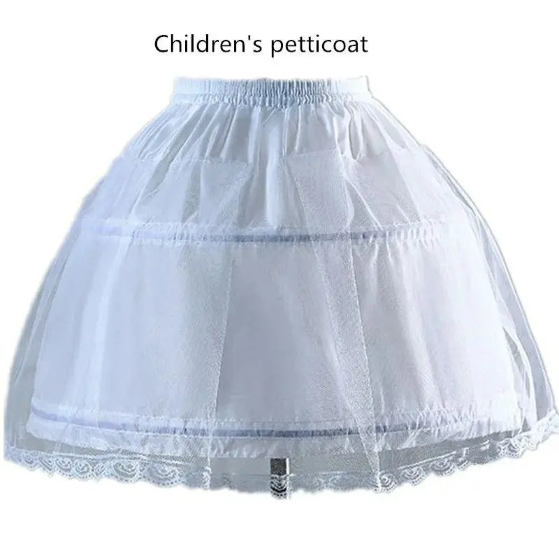 Girls 2-Hoop Petticoat Underskirt - White A-Line Wedding Dress Skirt with Elastic Waist