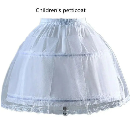 Girls 2-Hoop Petticoat Underskirt - White A-Line Wedding Dress Skirt with Elastic Waist