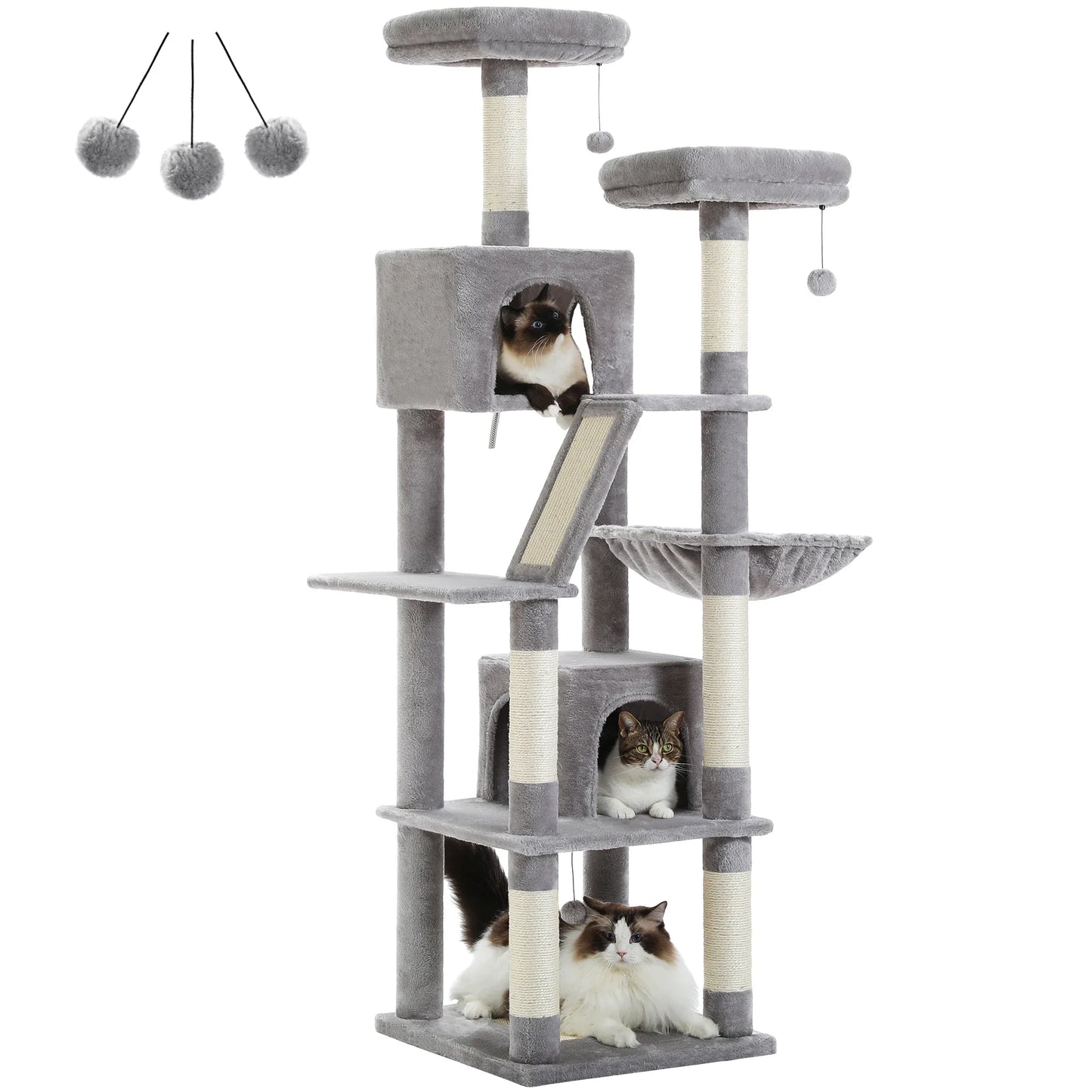 Large Cat Tree Tower – Multi-Level Plush Indoor Cat Condo with Scratching Posts, Boards, Perches & Caves