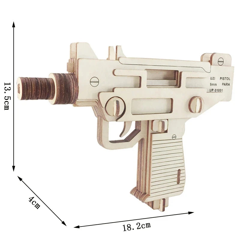 3D Wooden Gun Puzzle - DIY Assembly Pistol Rifle Model Craft Educational Toy for Kids & Adults