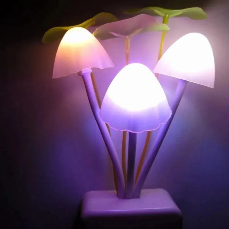 Mushroom Night Light with Light Sensor – Colorful LED Novelty Fungus Lamp 220V EU/US Plug Decorative Bedside Night Light