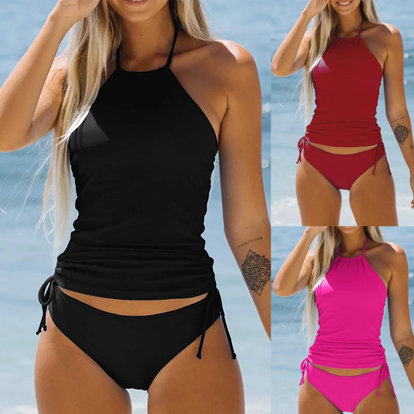Women's Lace Up Bikini Top - Full Coverage Underwire Push Up Swim Crop Top
