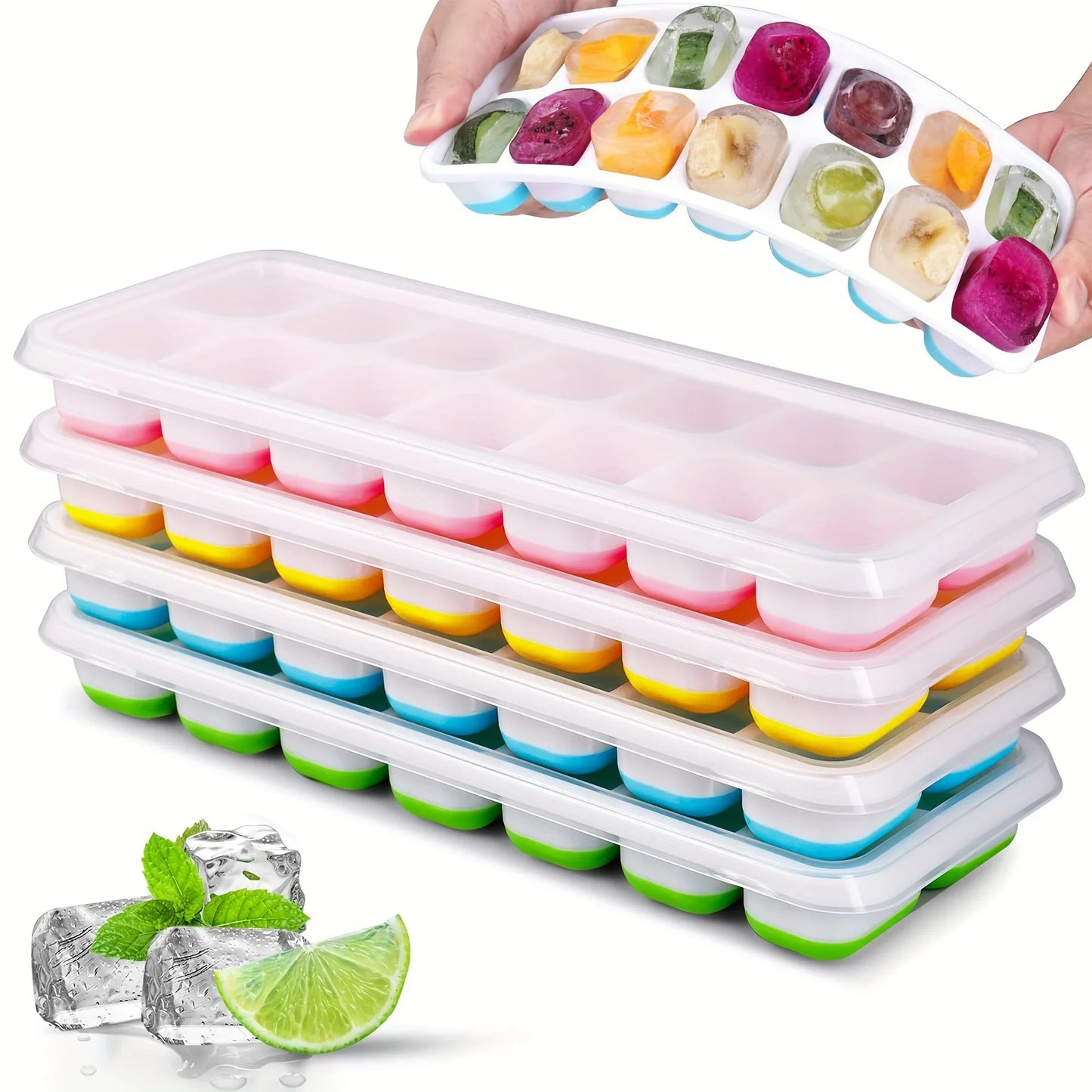 Silicone Ice Cube Mold – Easy-Release Flexible Tray with Spill-Resistant Removable Lid, Stackable Ice Trays with Covers