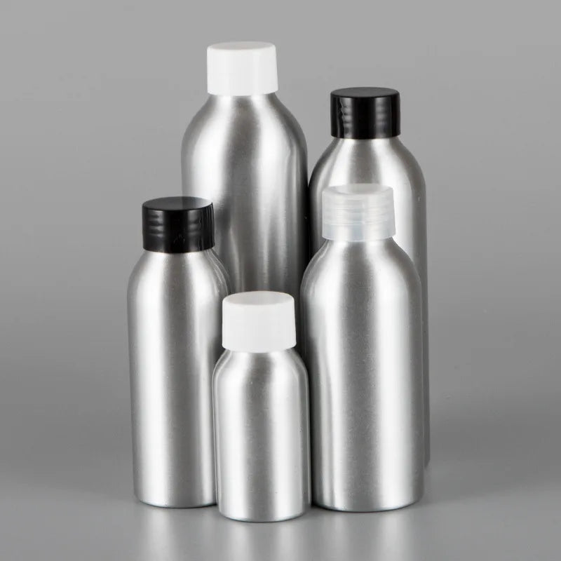Aluminum Bottle with Cap – Empty Round Silver Metal Bottles 1oz-250ml, Child-Resistant for Liquids & Essential Oils