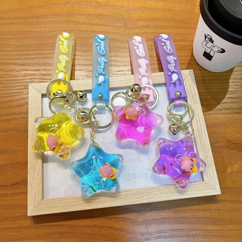 Kirby Keychain — Cartoon Quicksand Bottle Pendant for Kids | Anime Bag & School Bag Accessories, Car Decoration Gift