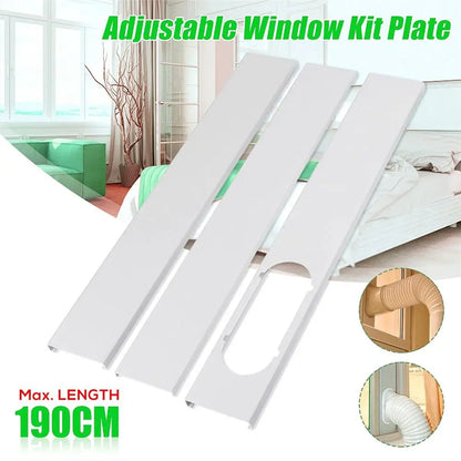 Adjustable Portable AC Window Kit – Slide Plate & Exhaust Hose Connector Adaptor with Wind Shield