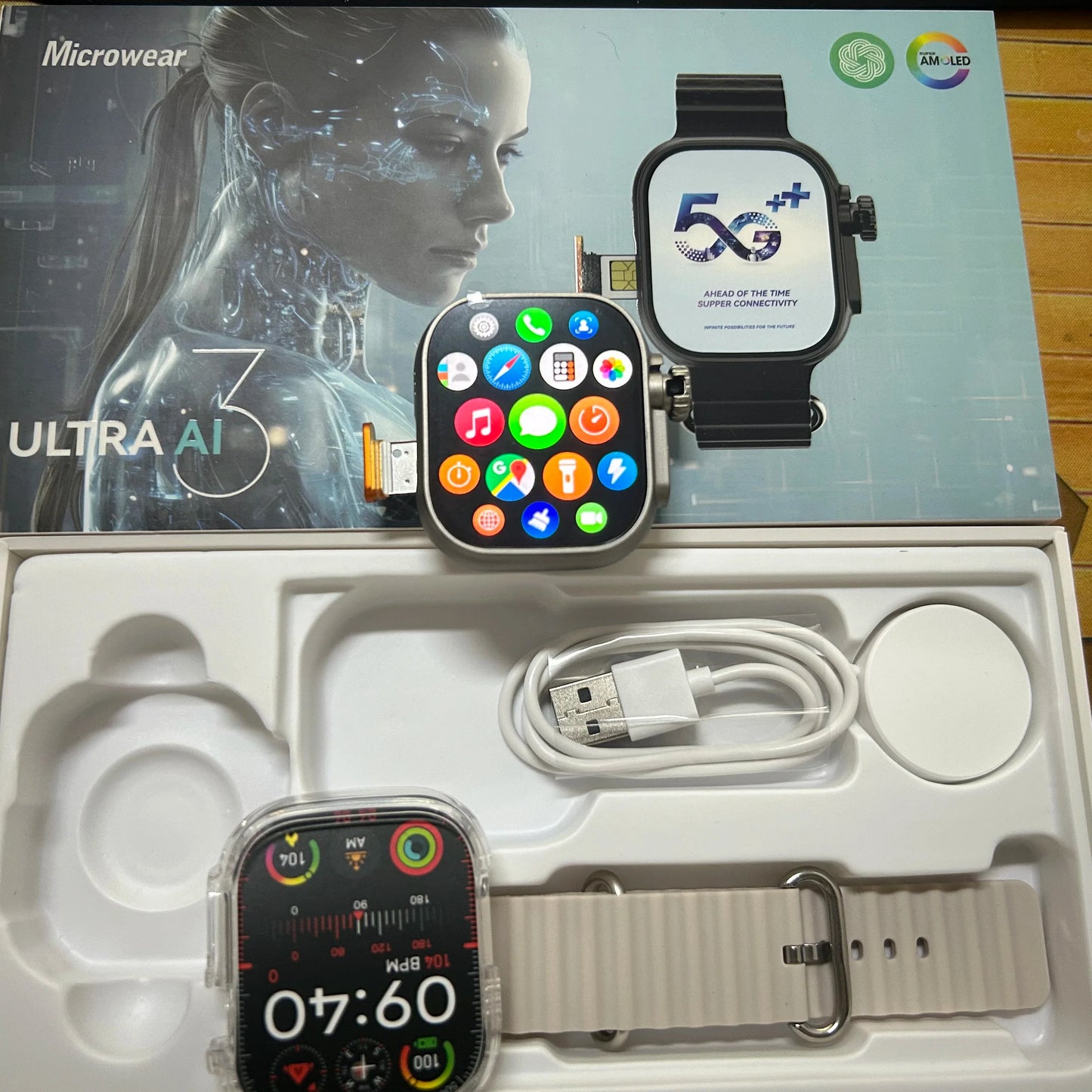 Microwear Ultra Ai3 Smartwatch – 5G, 180° Rotating Camera, Google Play, GPS, WiFi, 2.2" AMOLED HD Display, 4G Calling for Men