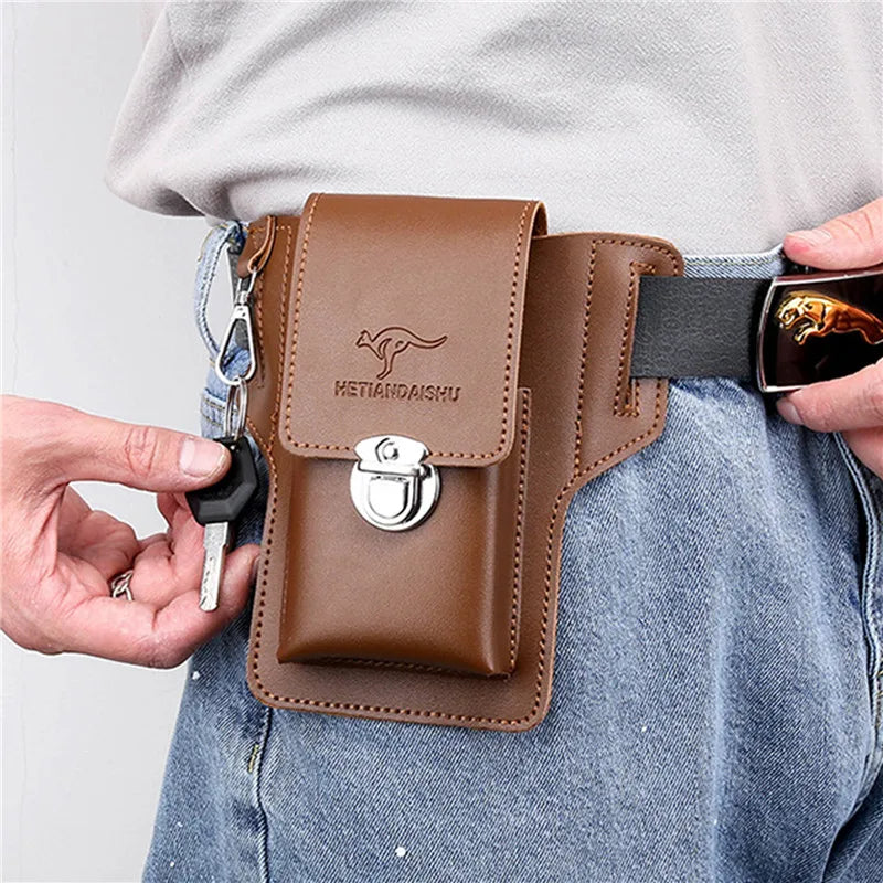Phone Belt Bag for Men – High-Quality PU Leather Cell Phone Loop Holster Pouch Wallet | Multifunctional Phone Case