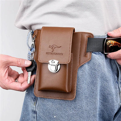 Phone Belt Bag for Men – High-Quality PU Leather Cell Phone Loop Holster Pouch Wallet | Multifunctional Phone Case