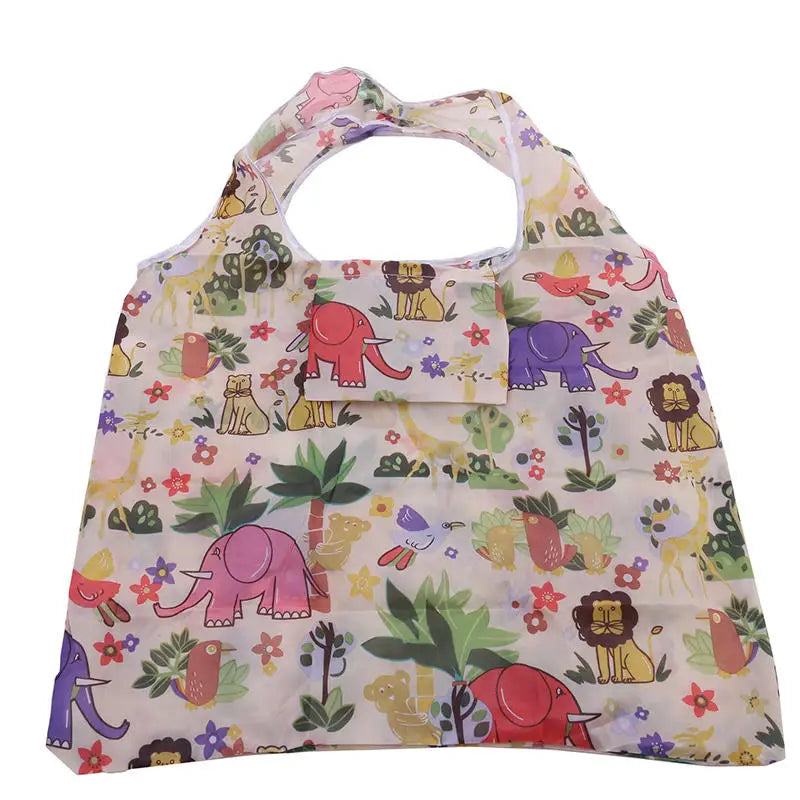 Portable Foldable Shopping Bag – Large Capacity Nylon Tote with Fashion Prints, Lightweight Reusable Travel & Grocery Essential Bag