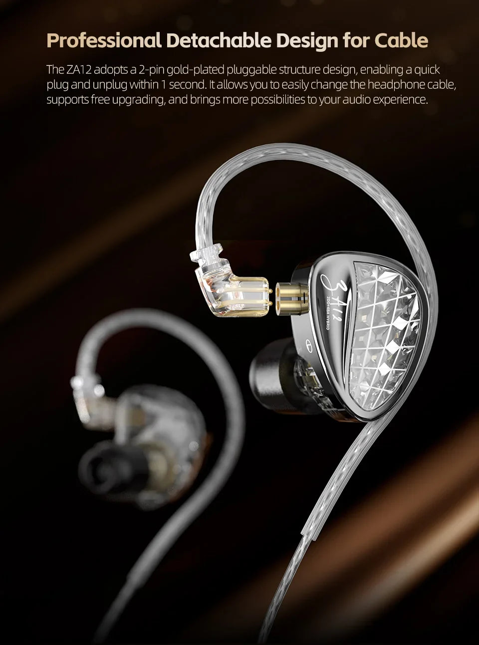 KZ ZA12 2DD+4BA Hybrid IEM Headphones – Wired In-Ear Monitor with Adjustable Tuning, HiFi Sound, Sports & Gaming Noise-Canceling Earphones