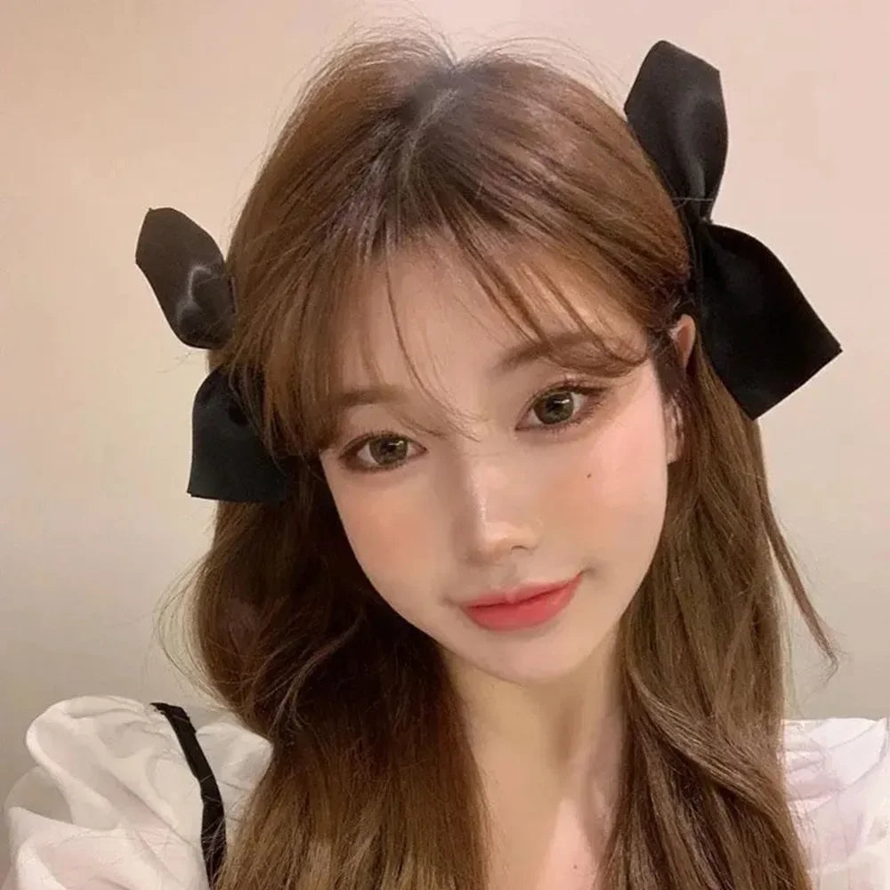 2pcs Black & White Ribbon Hair Bow Clips – Vintage Bowknot Side Hairpins, Cute Barrettes for Girls & Women, Headdress Accessories