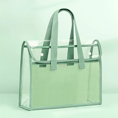 Large Capacity Portable Transparent Waterproof Handheld Folder – Expandable PVC File Storage Bag with Self-Adhesive Closure