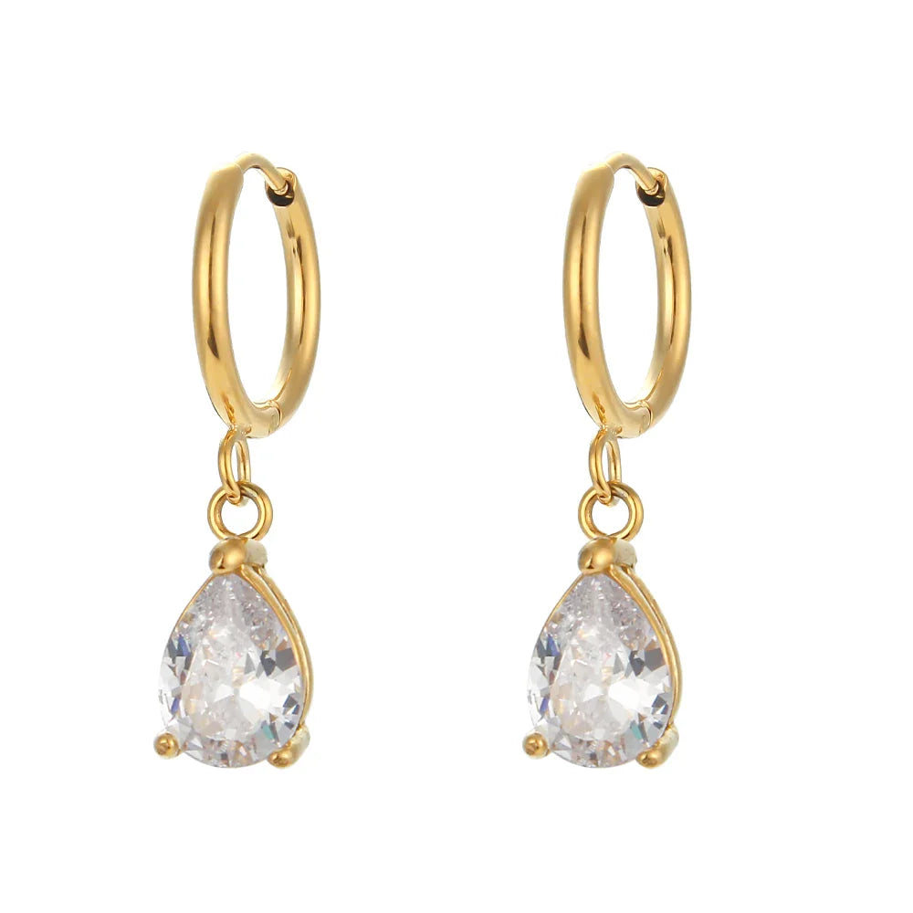 E.B.belle 3A Zircon Waterdrop Small Hoop Earrings for Women – Luxury Colorful Crystal Huggie Charm Jewelry Gift
