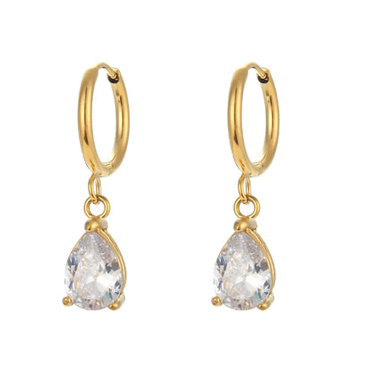 E.B.belle 3A Zircon Waterdrop Small Hoop Earrings for Women – Luxury Colorful Crystal Huggie Charm Jewelry Gift