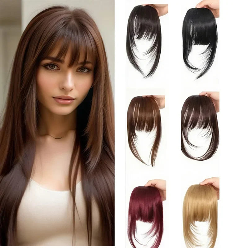 Synthetic Clip-In Bangs - Wispy Side Fringe Hairpiece in Dark Brown for Women