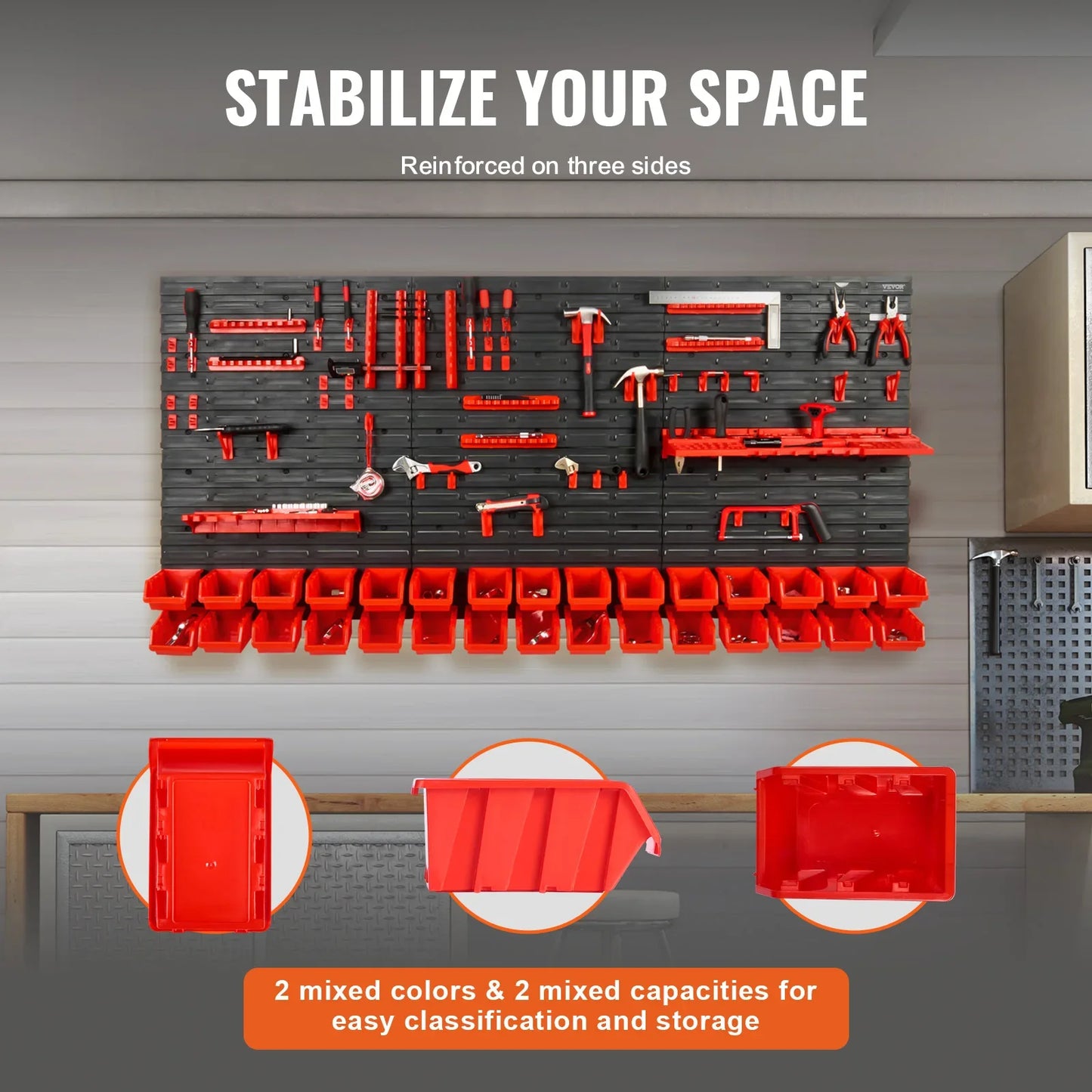 VEVOR Wall-Mounted Storage Bins — 30/48-Bin Garage Organizer with Hooks