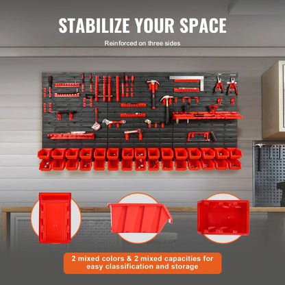VEVOR Wall-Mounted Storage Bins — 30/48-Bin Garage Organizer with Hooks