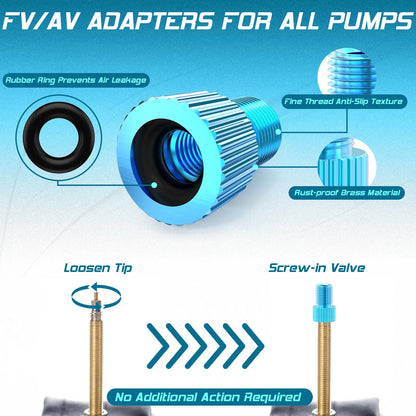 BUCKLOS F/V to A/V Valve Adapter – Aluminum Alloy Presta to Schrader Converter with Durable Bicycle Valve Cap