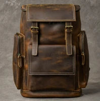 Vintage Crazy Horse Leather Backpack for Men — 17" Laptop Travel Rucksack Cowhide Hiking Bag M815