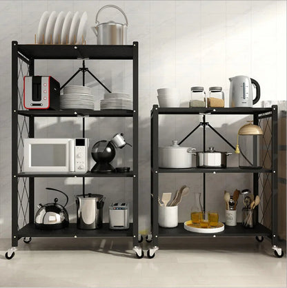 Foldable Large Iron Frame Storage Shelves – Installation-Free Standing Metal Shelving Unit for Kitchen