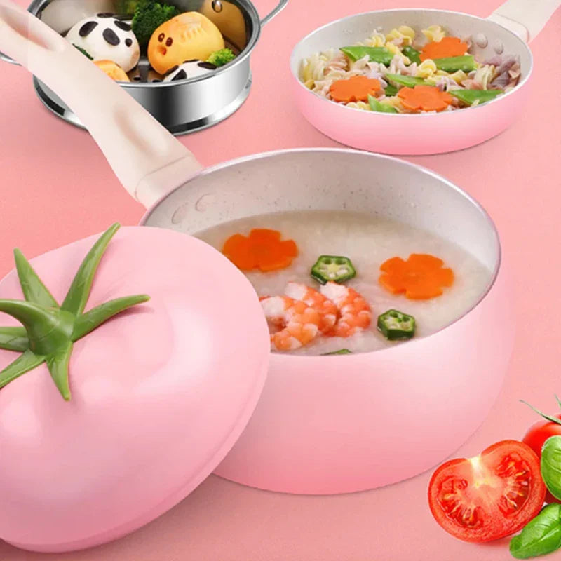 Tomato-Shaped Nonstick Frying Pan – Aluminum Saucepan for Induction & Home Kitchen Cooking