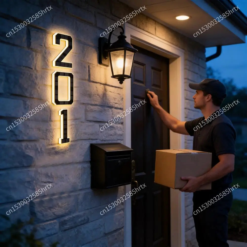 Solar LED House Number Light - Waterproof Light-Up Address Sign for Outdoor Home Decor