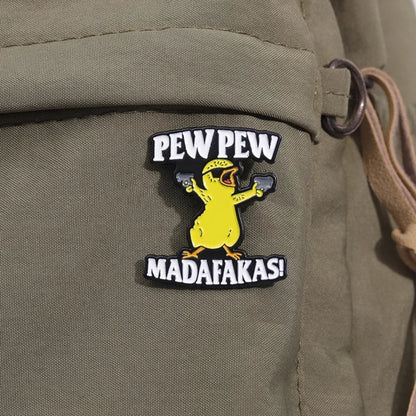 Pew Pew Madafakas Yellow Chick Enamel Pin – Cool Cartoon Brooch for Clothes, Backpacks & Lapels