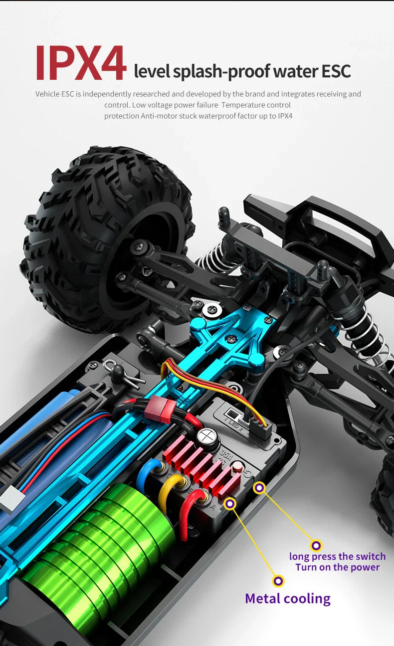 RC Off-Road 4x4 Brushless Car – 70KM/H High-Speed 1/16 4WD Monster Truck with LED Lights for Kids