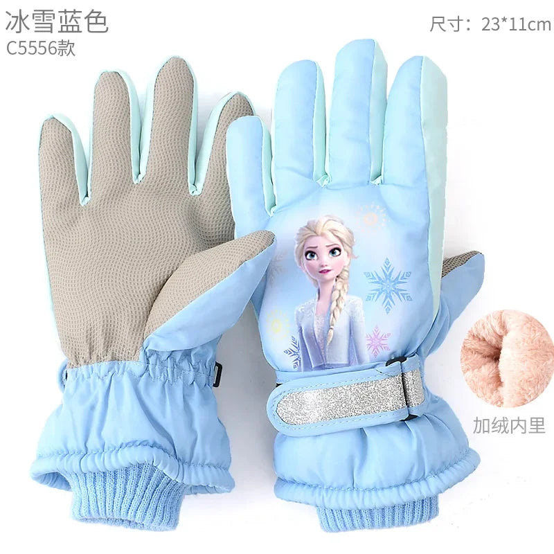 Hasbro Princess Elsa Kids Ski Gloves – Cute Waterproof & Warm Velvet Winter Gloves for Girls