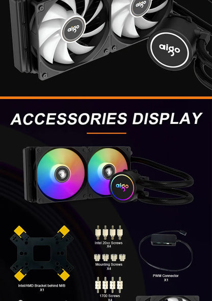 Aigo ACSE Water Cooling CPU Cooler – 120/240mm RGB Fan Liquid Heatsink Radiator for LGA 2066/2011/1151/1155/AM3+/AM4