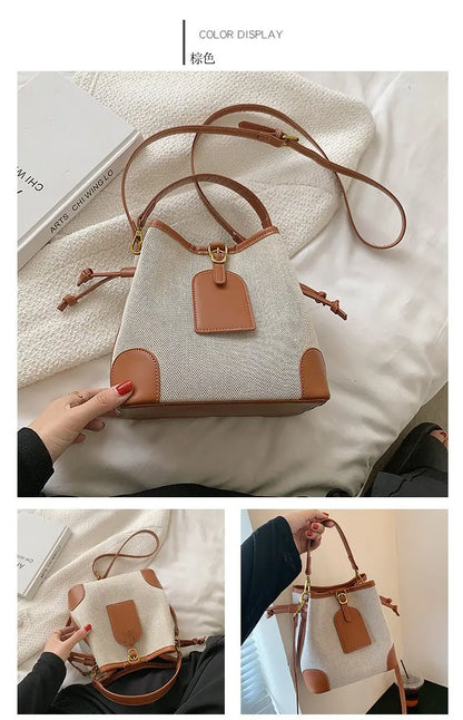 2022 New Korean Style Fashionable Portable Bucket Bag – Trendy Canvas Contrast Texture Messenger Bag