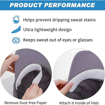 50-10PCS Hat Sweat Absorber Stickers – Summer Cap Liner Bands, Adhesive Sweatband Strips for Visor Hats