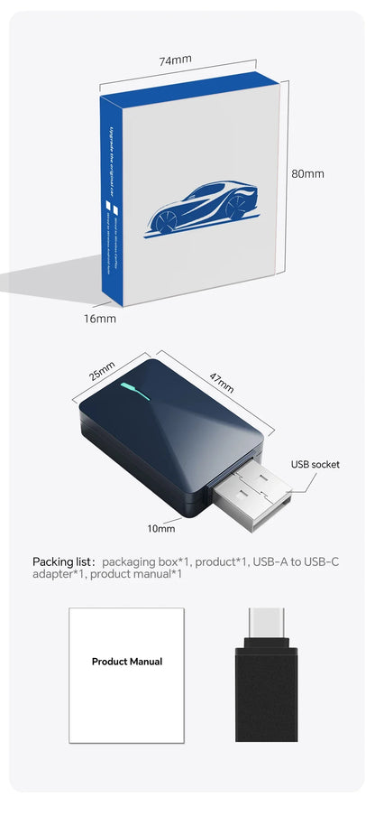 NEW Mini 2 in 1 Wireless CarPlay & Android Auto Adapter – Smart Bluetooth WiFi Dongle, Fast Connect, Plug & Play