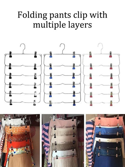 Multi-Functional Folding Multi-Layer Pants Rack – Anti-Slip Seamless Wardrobe Hanger for Home Storage