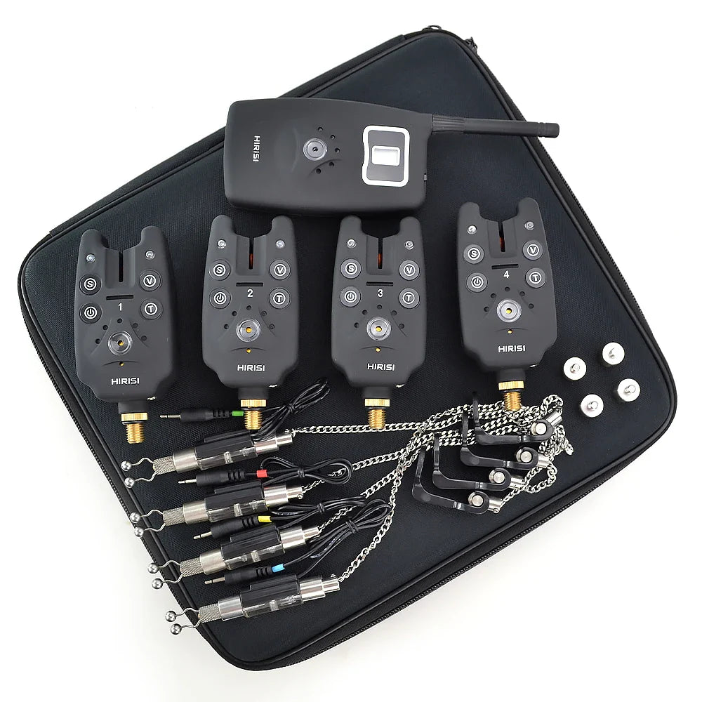 Wireless Fishing Bite Alarm 1+4 Set - Includes 4 Illuminated Swingers in EVA Case, Ideal for Carp Fishing B1203S