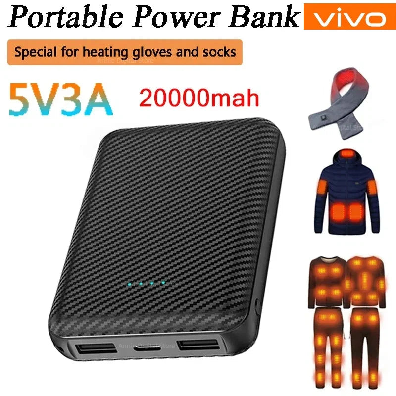 VIVO 20000mAh Power Bank – Fast Charging USB Portable External Battery Pack for Heated Vest, Jacket, Scarf, Socks & Gloves