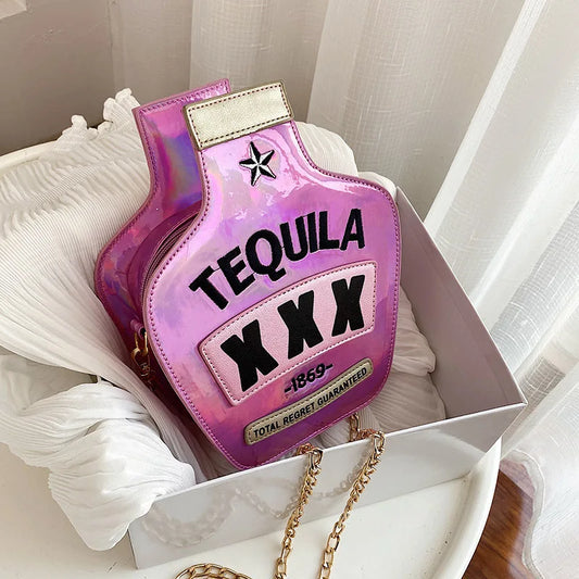 Ladies Fashion Laser Sequin Letter Wine Bottle Crossbody Shoulder Bag – Creative Personalized Design